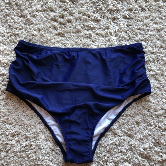 navy blue high waisted swim bottoms